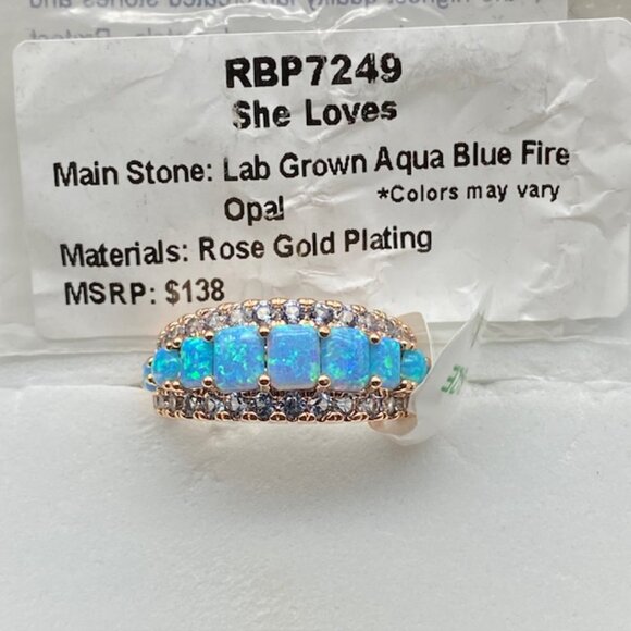 Aqua Blue Fire Opal on Rose Gold Plating RBP7249 Ring Size 8 - Picture 4 of 4